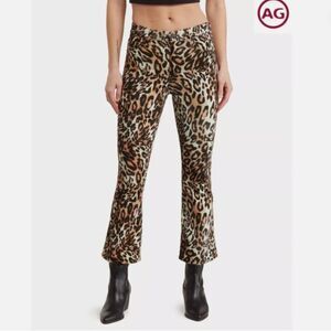 New AG The Quinne Crop High Rise Kick-Flare Pants in Bold Leopard Ivory Dust 26
